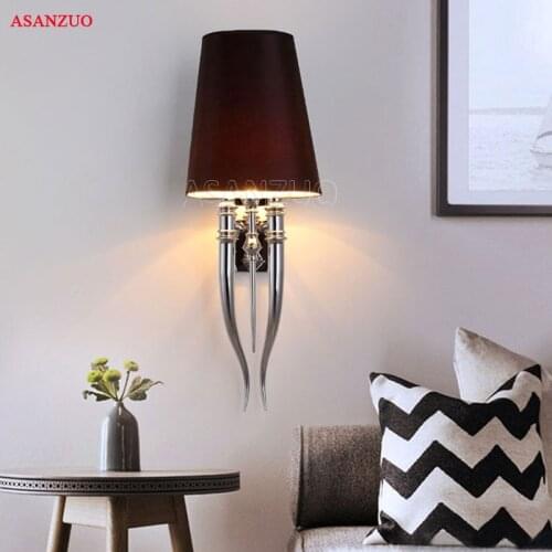 Modern Iron Claw Horn Cloth lampshade Wall Light Bedroom Bedside Wall Lamp E27 Luminaire Wall Sconce Light fixtures