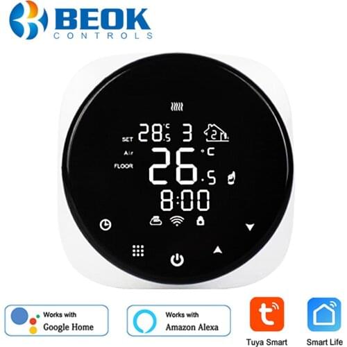 Beok WIFI Round Tuya Smart Home Thermostat for Floor Heating Temperature Controller Alexa Google Home 220V Black Thermoregulator