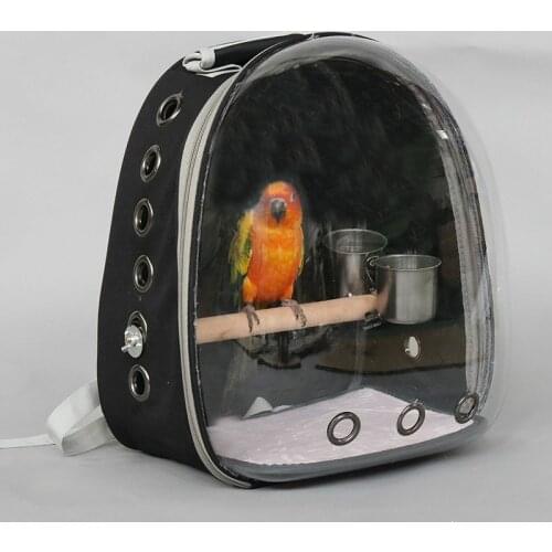 Outdoor bird backpack with feeder parrot carrying cage with wooden carp pet breathable space capsule WF704420