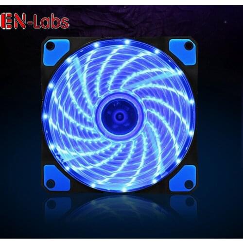 En-Labs 120mm Case Fan 16dB Silent 15 LEDs Heatsink Cooler Cooling w/ Anti-Vibration Rubber,12CM Fan,12VDC 3P IDE 4pin
