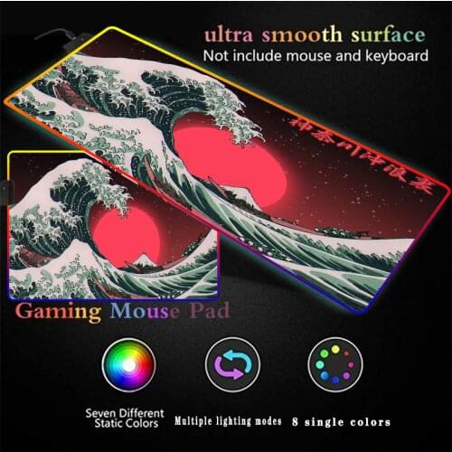 Japan Art Great Wave RGB Gaming Mousepad 14 Colors Large LED Lighting Mouse Pad Desk Pad Rubber Keyboard Mat Various Sizes DIY