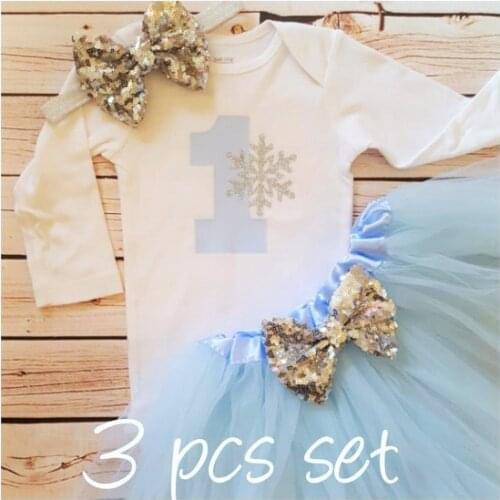 Custom winter snowflake first birthday Newborn infant bodysuit onepiece Tutu Dress romper Outfit Sets baby shower party favors