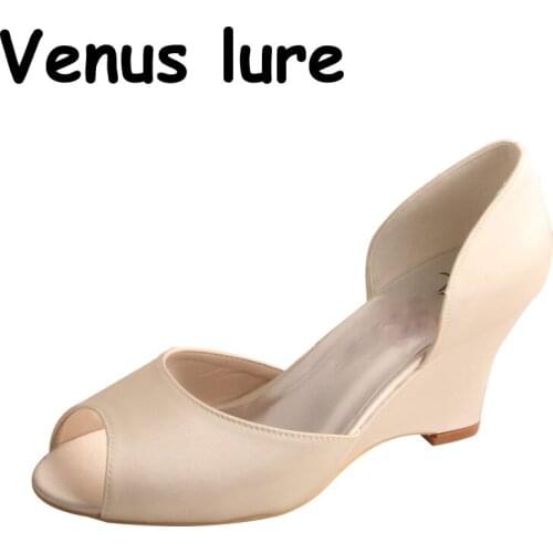 23 Colors off White Color Wedding Dress Wedge for Bride Open Toe Ladies Shoes