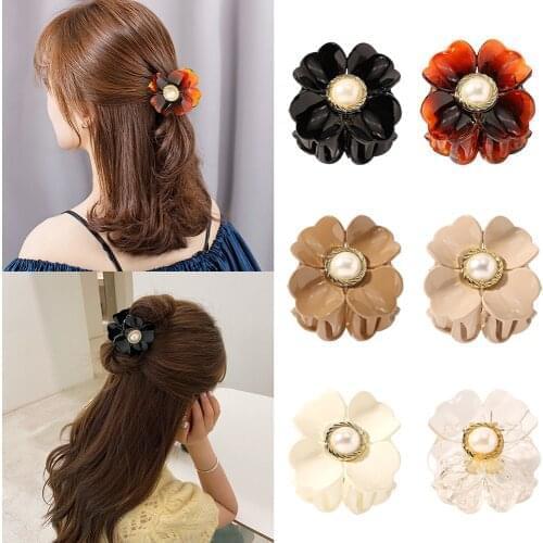 Women Pearl Transparent Claw Clip Large Barrette Crab Wave Shape Hair Claws Bath Clip Ponytail Clip For Girls Hair Accessories