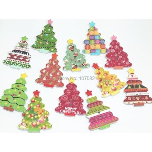 100pcs 35x25mm Mixed Wood Christmas Tree Buttons Sewing Embellishments Scrapbooking Cardmaking Crafts Xmas Button