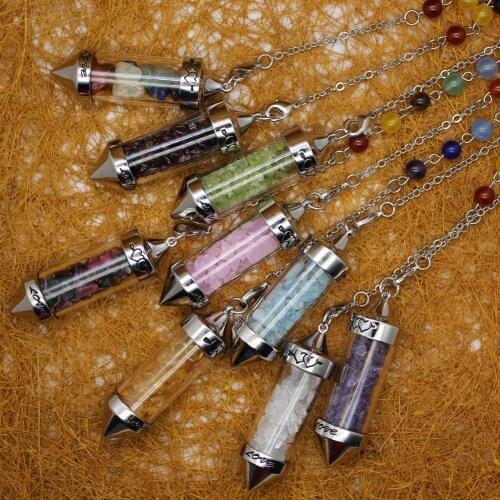 12PCS High Quality Gravel Pendant Natural Stone 7 Chakra Necklaces Pendants for Lover Reiki Healing Divination Jewelry Pendulum