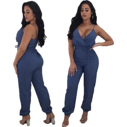 2019 Summer Women V-neck Jumpsuit Solid color plus size Clothing Sexy Bodysuit