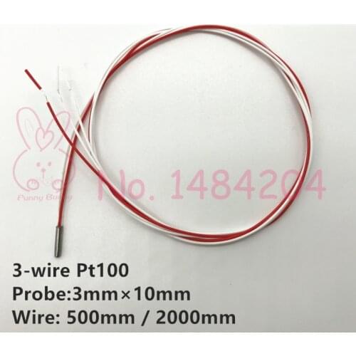 3 Wire Pt100 Mini Probe 3mm*10mm Temperature Sensor Cable Length 500mm / 2m Thermal Resistance Detector