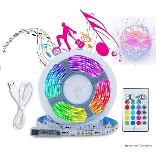 5051 RGB Music Pulsating TV Backlights Strip 0.5/2/5M For Cellphone Bluetooth Controller USB LED Strips Motorcycle LED Light Kit