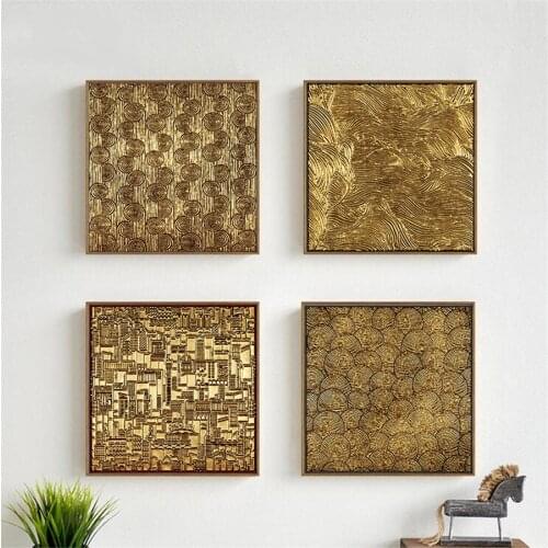 Abstract Labyrinth Texture Gilt Gold Foil Art Prints Picture Geometric Pattern Texture Canvas Painting For Salon Decor Posters