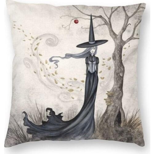Halloween Witch Spooky Tree Cushion Cover 45x45 Decoration 3D Print Occult Magic Throw Pillow Case for Car Double-sided