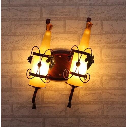 2017 European aisle bedroom lamp double headed personality retro beer bottle wall lamp living room bedside bar