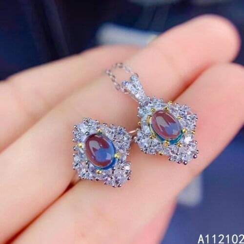 KJJEAXCMY Fine Jewelry 925 sterling silver inlaid natural blue topaz new girl noble pendant ring set support test with box