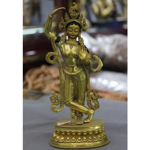 Collectible bronze S2912 Tibet 100% Pure Bronze 24K Gold Gild inlay Gem Guan Yin Kwan-yin Goddess Statue