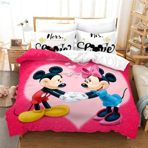 Love Pattern Mickey Mouse Minnie Mouse Red Duvet Cover Set Pillowcase Digital Printing Comforter Boys Girls Children Bedding Set