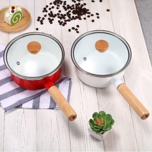 Korean Enamel Soup Pot Single Handle Milk Pot Thick Enamel Single Handle Wooden Handle Non-stick Hot Milk Pot Noodle Pot