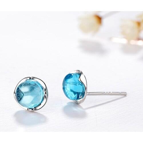 Sweet Shining Moonstone Ball Stone Mermaid Earrings for Women Silver Plated Sea Blue Crystal Key Fish Tail Stud Earring Jewelry