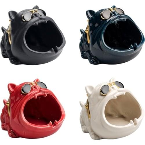 Creative French Bulldog Ceramic Ashtrays Open Mouth Animal Dog Shape Cigarettes Holder for Restaurant Hotel Bar Desktop Home