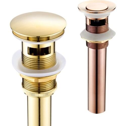 Drains Brass Round Siphon Brushed Rose Gold Deodorization Bathroom Vanity Basin Pipe Waste Pop Up Drainer With Overflow