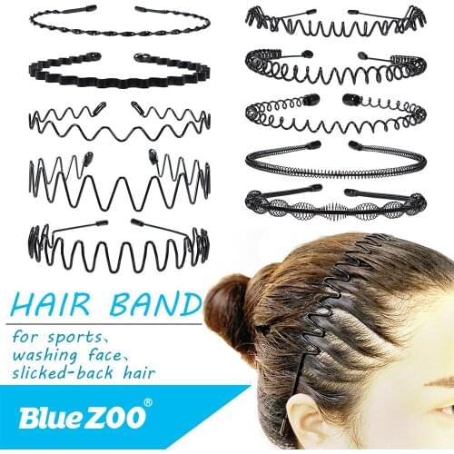 Metal Sports Hairband Men Women Unisex Waved Style Headband Hair Band Hoop Comb Hairband Wave Black Headwear Styling Accessories