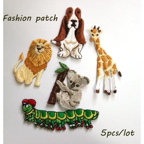 5pcs/set Fashion Iron on patches for clothing cute animals embroidery ironing applique parches sticker for bags backpack jeans