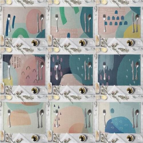 Fashion Print Rectangle Cotton Linen Western Style Table Pad Cut Mats Placemat for Dinner Kitchen Table 40x30cm