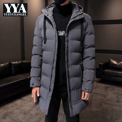 Winter Men Thick Slim Cotton Jacket Street Casual Slim Warm Long Hooded Coat Preppy Army Green Long Sleeve Outerwear Oversize