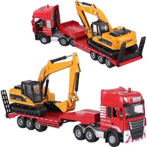 2020 New Jingbang 1:50 Flatbed Trailer Trucks Toy Alloy Trailer Roller Excavator Truck Series Toys, Childrens Gifts