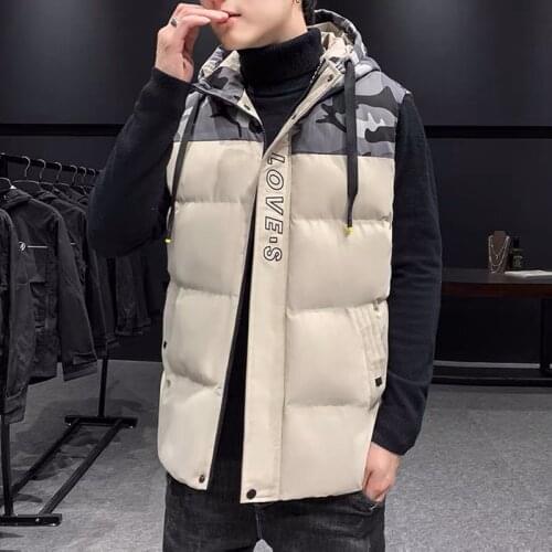 New Trend Hong Kong Style Gradients Thickened Waistcoat Mens Wear Autumn Winter Korean Student Cotton Vest Youth Boy Coat Vest
