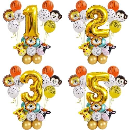 27pcs Safari Jungle Animal Balloons Baby Boy Girl Children Kids Birthday Party Decorartions 1st 2nd 3rd 4th 5th 6th 7 8 9 Years