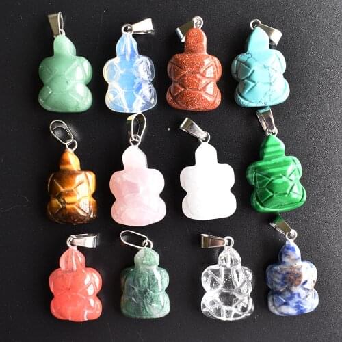 Wholesale 12pcs/lot 2020 fashion natural stone Small Turtle Tortoise Charms pendant for Necklaces jewelry making free shipping