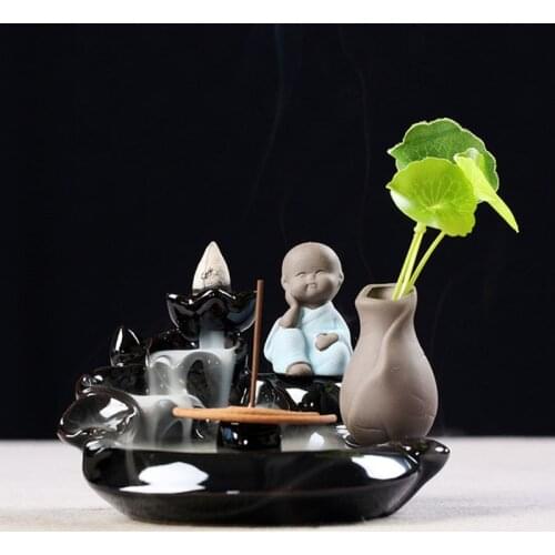 Indoor Ceramic backflow Incense Burner Creative Tower Incens Plate Incense Holder Desktop Vase Lotus Aromatherpay Furnace