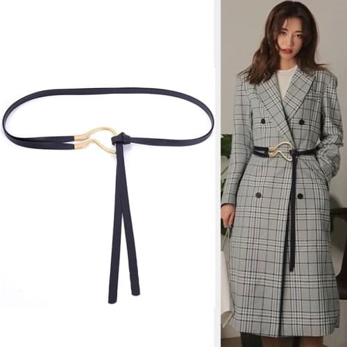 New Fashion Leather Women Belt Designer Horseshoe Buckle Waist Strap Lady Dress Coat Sweater Decorative Knotted Waistband