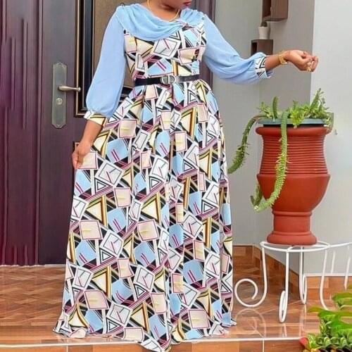 Evening Dresses For Women 2021 New Fashion Dashiki African Print Chiffon Long Dress Elegant Kaftan Abaya Dubai Muslim Vestidos