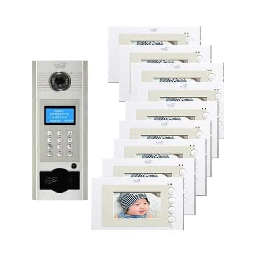 XinSiLu Visual building intercom system doorbell 4.3" Video Door Phone w/t Inductive and Password Unlocking for 9-apartments