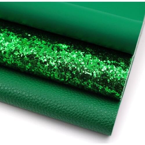 Green Series Faux Leather Sheet Rough Glitter Holographic Synthetic Leather Sheet Assorted 3pcs 7.7" x 12.9" (20 cm x 33 cm)