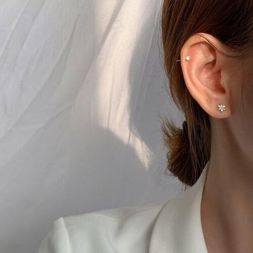 Flower Stud Earrings Asymmetric Zircon For Women Cute Simple Design Vintage Fashion Korean Hot Sale Girls Daily Jewelry BOYULIGE
