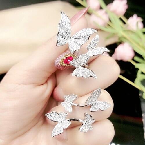 Fashion Luxury Butterfly AAA Cubic Zircon New Engagement Adjustable Size Womens Ring Shiny Elegant Handmade Ring