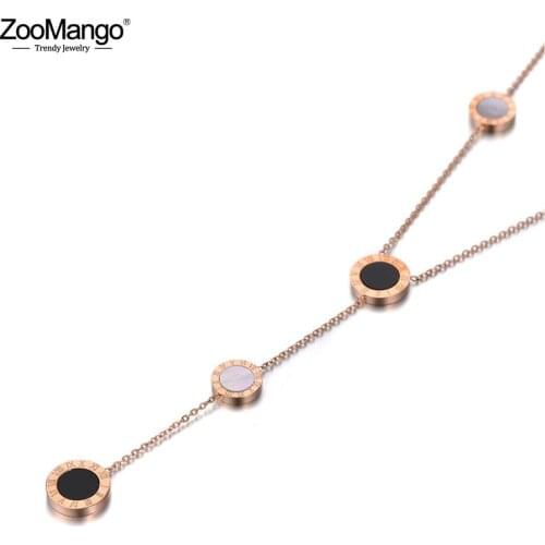 ZooMango Original Design Stainless Steel Roman Numerals Shell Choker Necklaces For Women Fashion Charm Pendant Necklace ZN19213