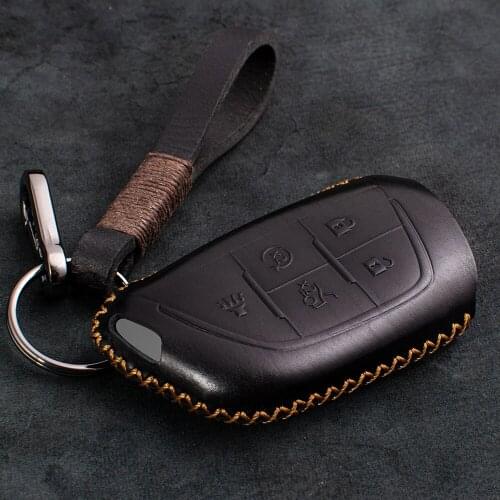 1X Genuine Leather Car Remote Key Cover Key Case For Cadillac CT4 CT5 2019 2020 5Button Smart Remote Car Accessories