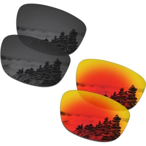 SmartVLT 2 Pairs Polarized Sunglasses Replacement Lenses for Oakley Holbrook R Stealth Black and Fire Red