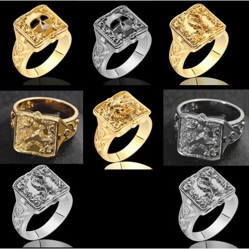 2021 Fashion 8 Mixed Styles Mens Domineering Engraved Skull Dragon Lion Geometric Pattern Male Metal Ring for Party Jewelry