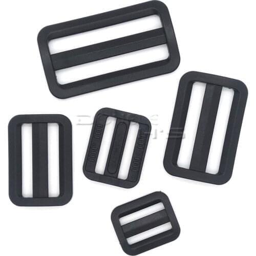 50pcs/lot Plastic Black Curve Tri-Glide Slider Adjustable Buckle for Bags Webbing