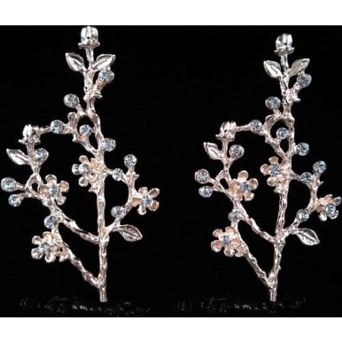 50pcs Plum Blossom Flower Branch Flatback Brooch Metal Rhinestone Appliques strass Hairpin Hair Clip Wedding Decor Brooch Arts