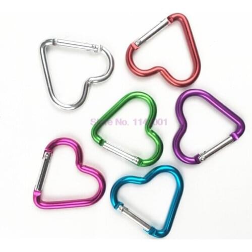 500Pcs Outdoor Heart Shaped Aluminum Alloy Mini Carabiner Mosqueton Hook Buckle Hiking EDC Tool Key Chain Climbing Supplies