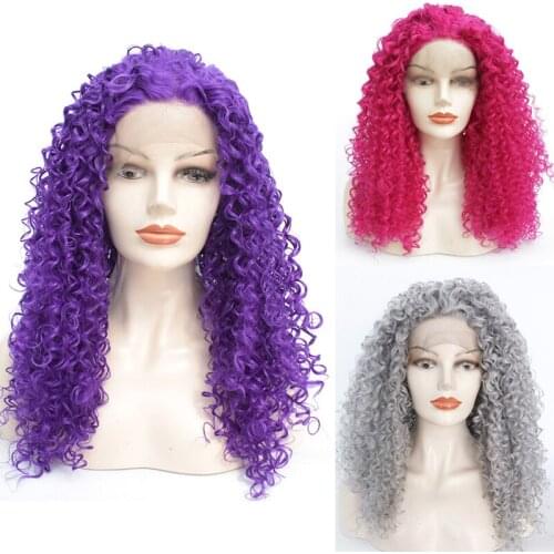 Afro Kinky Curly Deep Purple Color Grey Rose Red Synthetic Lace Front Wig Natural Soft Heat Resistant Cosplay Party Wig Fo Women