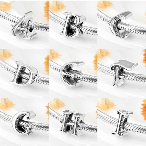 Alphabet charm 925 Sterling Silver Fashion silver Letter A to Z jewelry beads Fit Original fine Charm Bracelet Jewelry making