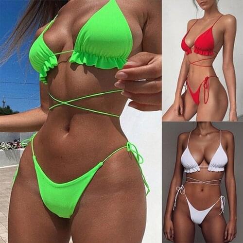 Bikinis 2020 Women Padded Push-up Bra Bikini Set Ruffles Swimsuit Low Waist Bathing Suit Swim Maillot De Bain Biquinis Femme