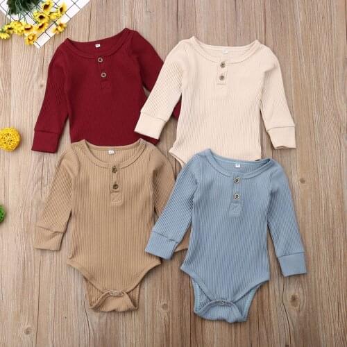 0-24M Newborn Infant Baby Girl Boy Ribbed Bodysuit Ruffle One-Pieces Solid Jumpsuit Long Sleeve Outfits Spring Sunsuit