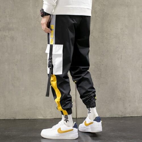 Cargo Pants Male Overalls Sweatpants Streetwear Men Black Joggers Pants Summer 2021 Mens Big Pockets Ribbons Hiphop